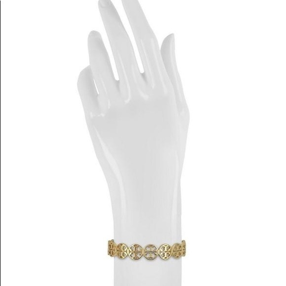 🆕 Tory Burch Authentic Signature Gold Logo Cuff Shiny Brass T-logos Bracelet - Picture 10 of 14